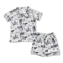 Load image into Gallery viewer, Short sleeves cow cactus western baby kids summer pajamas