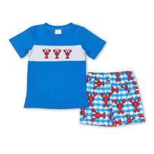 Load image into Gallery viewer, Blue short sleeves crawfish top plaid shorts boy outfits