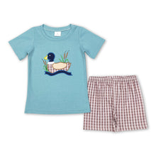 Load image into Gallery viewer, Duck short sleeves top plaid shorts kids boy outfits