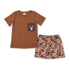 Load image into Gallery viewer, Brown deer pocket camo shorts boy summer outfits
