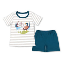 Load image into Gallery viewer, Short sleeves khaki stripe duck top shorts boy summer outfits