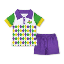 Load image into Gallery viewer, Crocodile polo shirt purple shorts boy mardi gras outfits
