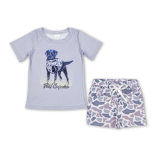 Load image into Gallery viewer, Grey dog shirt camo shorts kids boy outfits