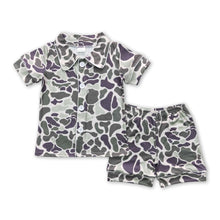 Load image into Gallery viewer, Short sleeves green camo kids button up summer pajamas