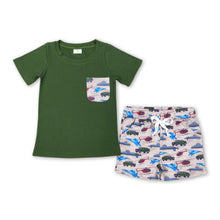 Load image into Gallery viewer, Green pocket top helicopter shorts boy summer clothes