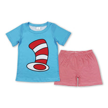 Load image into Gallery viewer, Blue cat hat shirt stripe shorts boy outfits