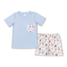 Load image into Gallery viewer, Light blue cows pocket shorts kids boy summer outfits