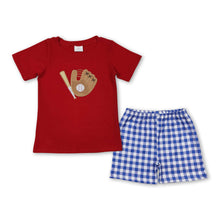 Load image into Gallery viewer, Red baseball top blue plaid shorts kids boys clothes