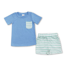 Load image into Gallery viewer, Stripe pocket short sleeves shirt shorts boys summer outfits
