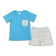 Load image into Gallery viewer, Short sleeves blue pocket top shorts kids boy clothes