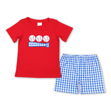 Load image into Gallery viewer, Red baseball shirt plaid shorts kids boys outfits