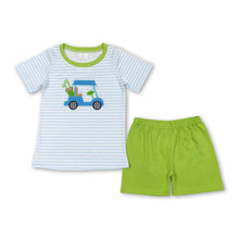 Load image into Gallery viewer, Stripe golf top green shorts boys summer clothes