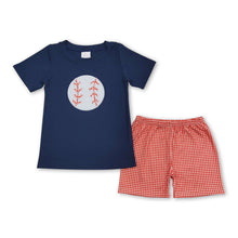 Load image into Gallery viewer, Navy baseball top plaid shorts kids boys outfits