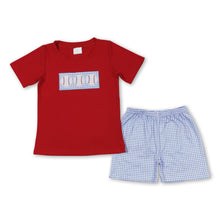 Load image into Gallery viewer, Red baseball top plaid shorts baby boys clothing set