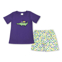Load image into Gallery viewer, Crocodile embroidery top shorts boys mardi gras outfits
