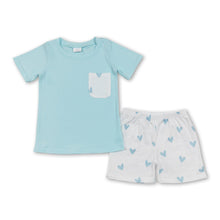Load image into Gallery viewer, Heart pocket aqua top shorts kids boys valentine's clothes