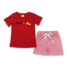 Load image into Gallery viewer, Red short sleeves mouse top plaid shorts boys outfits