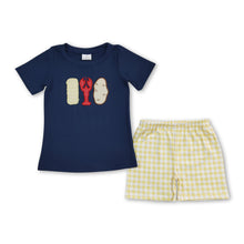 Load image into Gallery viewer, Corn crawfish navy top plaid shorts boys summer clothes