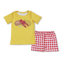 Load image into Gallery viewer, Yellow corn crawfish top plaid shorts boys clothes