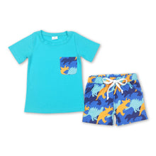 Load image into Gallery viewer, Short sleeves pocket top dinosaur shorts boys outfits