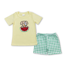 Load image into Gallery viewer, Dog watermelon top green shorts boys summer outfits