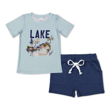 Load image into Gallery viewer, Lake life fish top navy shorts boys summer clothes