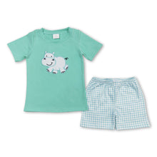 Load image into Gallery viewer, Short sleeves cow top plaid shorts boys summer clothes
