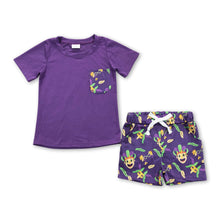 Load image into Gallery viewer, Purple pocket top shorts boys mardi gras outfits