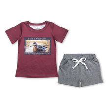 Load image into Gallery viewer, Fish wildlife duck top grey shorts boys summer clothes