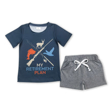 Load image into Gallery viewer, Deer fish duck top grey shorts kids boy clothing