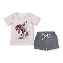 Load image into Gallery viewer, Horse rodeo short sleeves top grey shorts boy clothing