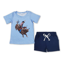 Load image into Gallery viewer, Short sleeves rodeo top navy shorts boy clothing