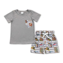 Load image into Gallery viewer, Grey fishing pocket top shorts kids boys summer clothes