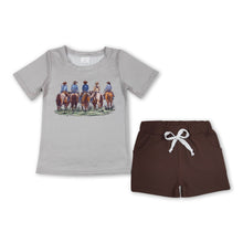 Load image into Gallery viewer, Grey short sleeves rodeo shirt shorts boys western set