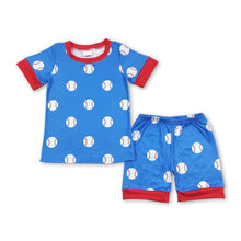 Load image into Gallery viewer, Blue baseball short sleeves kids boys pajamas
