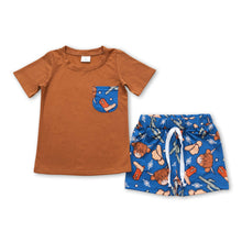 Load image into Gallery viewer, Brown top highland cow shorts boys western outfits