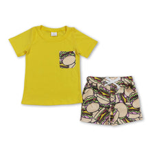 Load image into Gallery viewer, Yellow pocket top hamburger shorts boys summer clothes