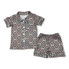 Load image into Gallery viewer, Turquoise aztec baby kids button down summer pajamas