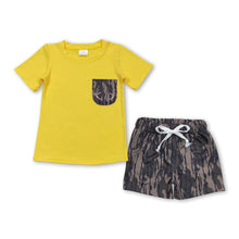 Load image into Gallery viewer, Yellow deer pocket top camo shorts boys clothing