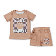 Load image into Gallery viewer, Stay groovy smile top pocket shorts kids clothes