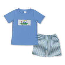 Load image into Gallery viewer, Light blue golf top stripe shorts boys summer outfits
