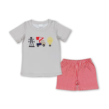 Load image into Gallery viewer, Grey top red stripe shorts linemane boys clothing