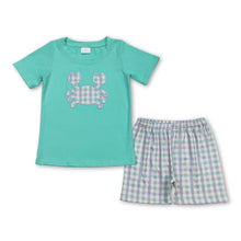 Load image into Gallery viewer, Crab shirt plaid pockets shorts boys summer clothes