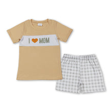 Load image into Gallery viewer, I love MOM top plaid shorts boys clothing set