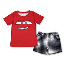 Load image into Gallery viewer, Red short sleeves top plaid pocket shorts boys outfits