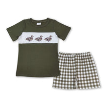 Load image into Gallery viewer, Olive duck top plaid shorts boys clothing set