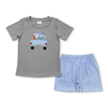 Load image into Gallery viewer, Dog fishing truck top plaid shorts boys clothes