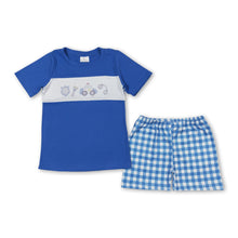 Load image into Gallery viewer, Blue police car top plaid shorts boys clothes