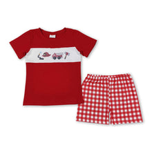 Load image into Gallery viewer, Red fire truck top plaid shorts boys clothes