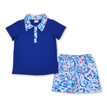 Load image into Gallery viewer, Blue polo shirt tie dye shorts boys summer clothes